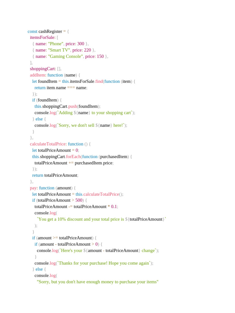 Cash Register JavaScript Code Example | PDF