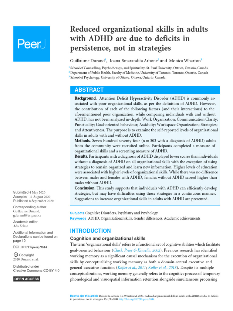Reduced Organizational Skills in Adults With ADHD | PDF | Attention ...