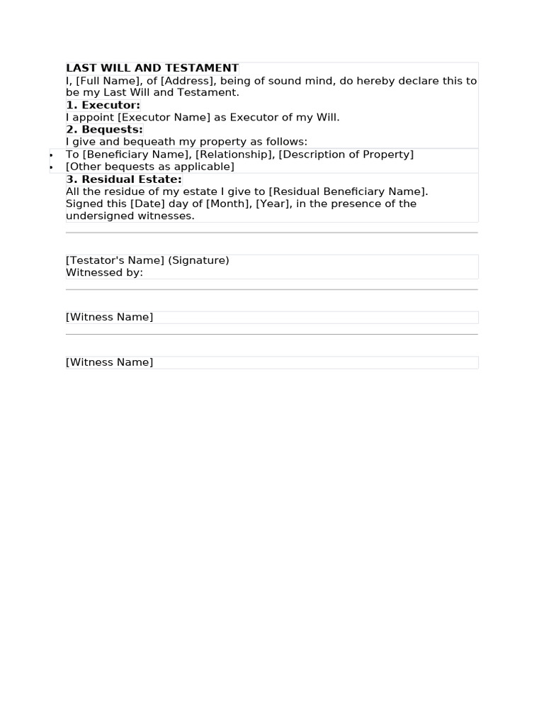 Free Last Will Template Guide | PDF