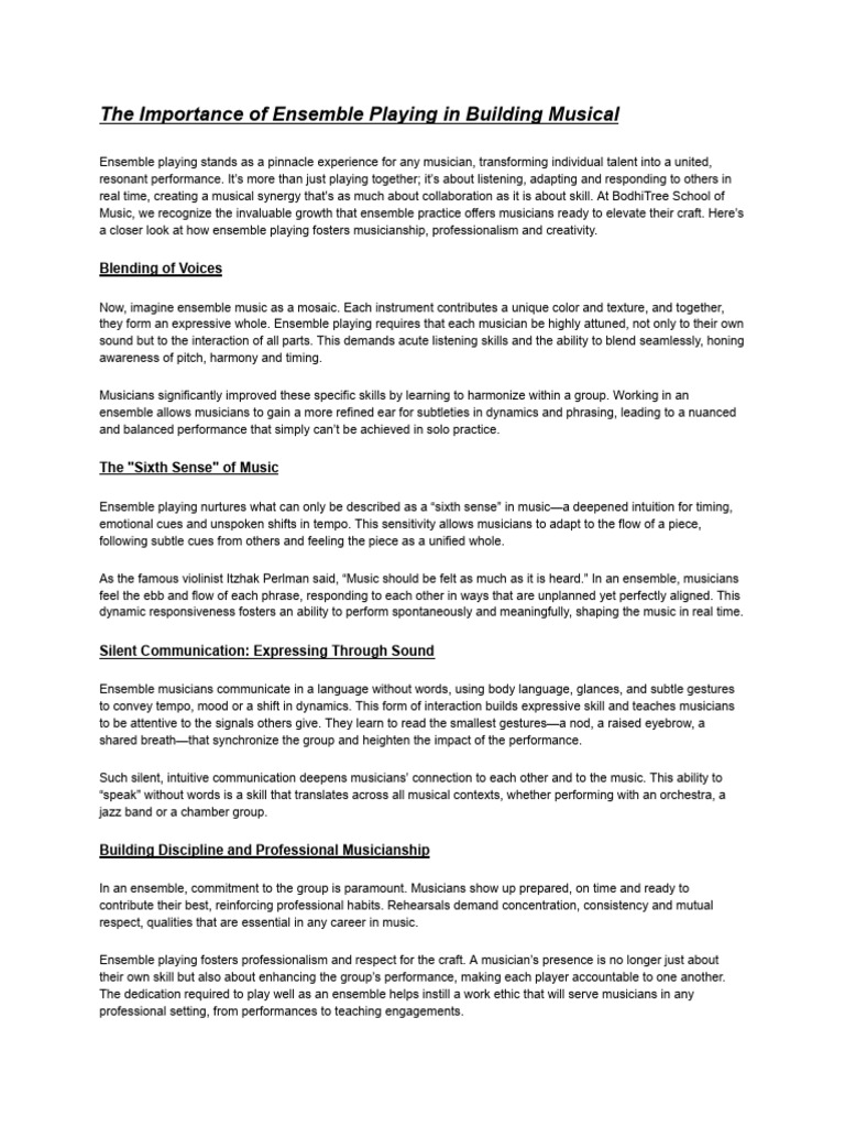 The Importance of Ensemble Playing in Building Musical Skills | PDF ...