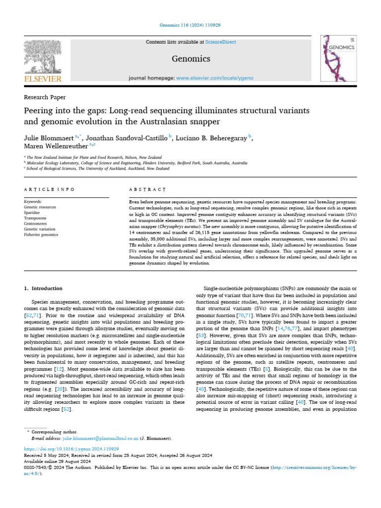 257 SnapperGenome Genomics | PDF | Genome | Single Nucleotide Polymorphism