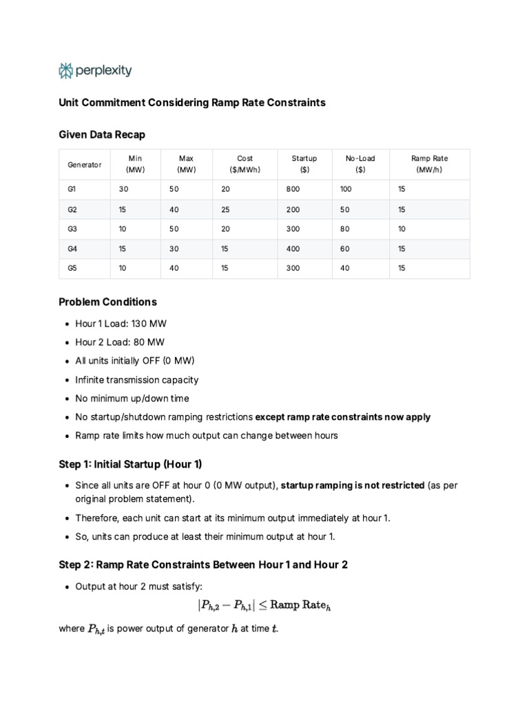 Unit Commitment with Ramp Rate Analysis | PDF | Electric Power ...