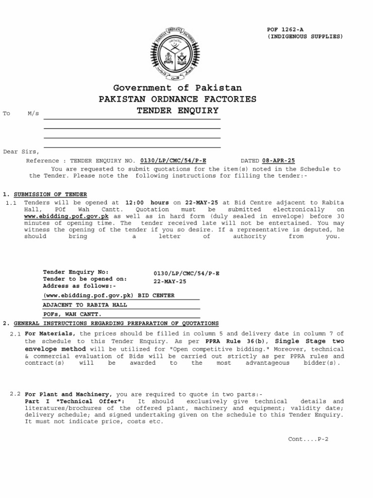 Tender Enquiry 0130/LP/CMC/54/P-E | PDF | Taxes | Sales Taxes In The ...