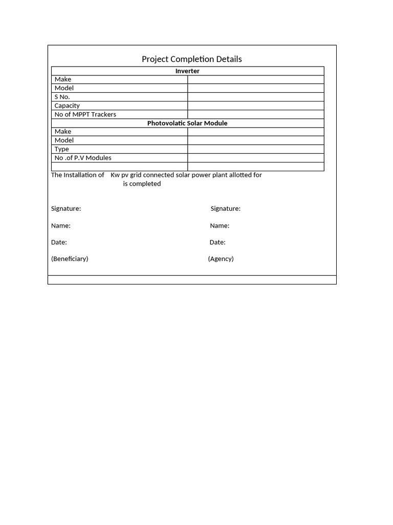 Solar Power Plant Installation Completed | PDF