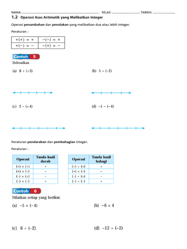Soalan Aritmetik Integer Tingkatan 1 | PDF