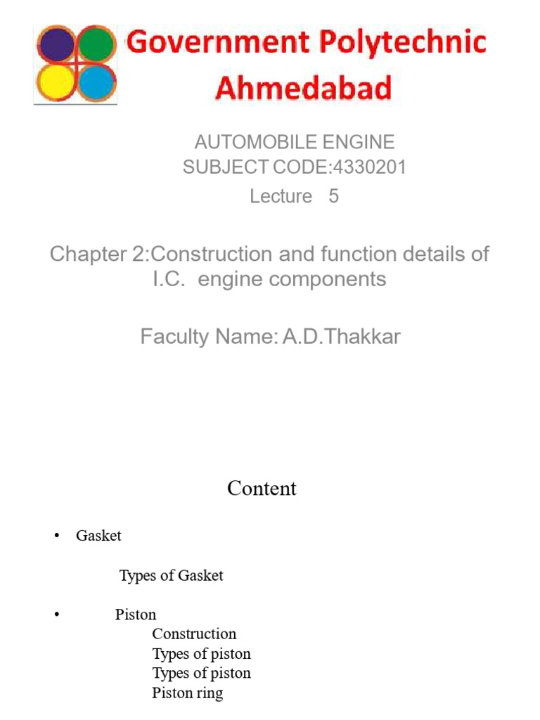 Ae - CH 2 - Lecture Notes - Lecture 5 | PDF | Piston | Vehicle Parts