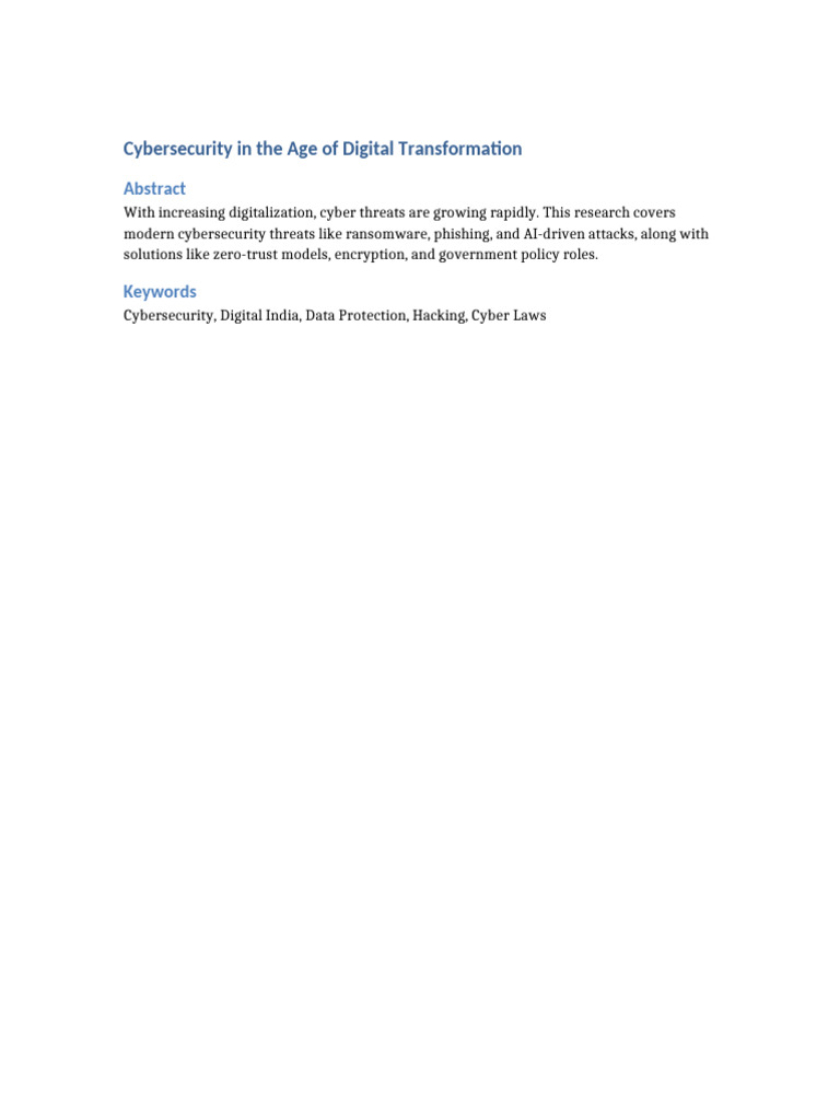 Cybersecurity in The Age of Digital Transformation | PDF