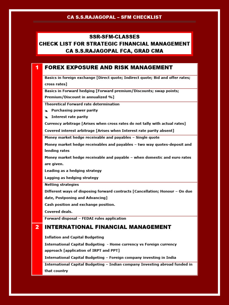 SFM Checklist by CA S.S. Rajagopal | PDF | Greeks (Finance) | Option ...