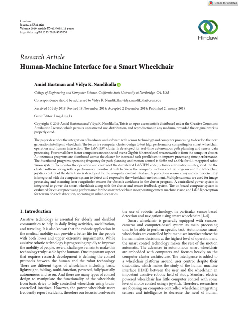 Journal of Robotics - 2019 - Hartman - Human Machine Interface For A ...