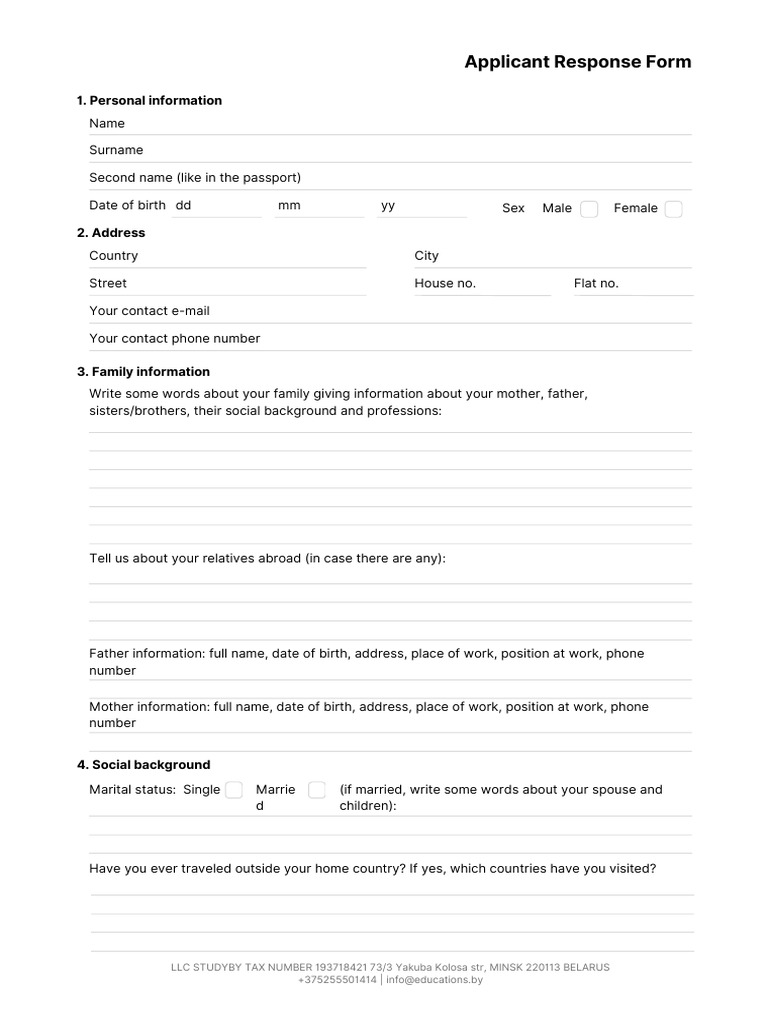Applicant Response Form - StudyBy | PDF | Belarus | Travel Visa