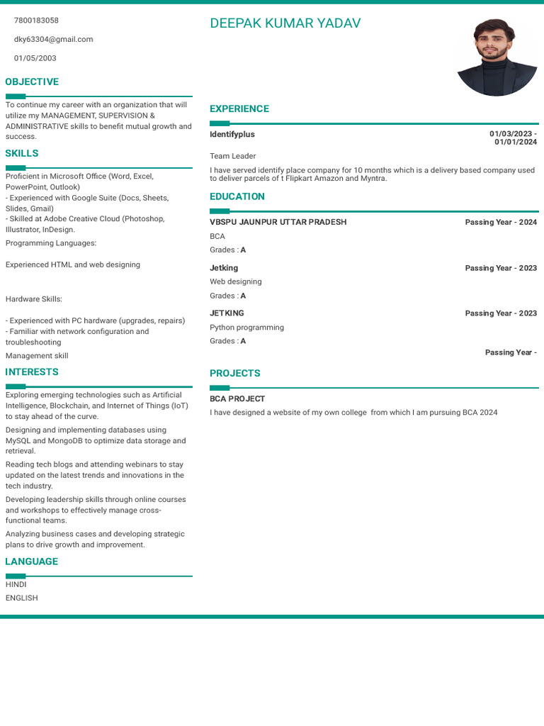 Deepak Kumar Yadav's Resume Summary | PDF | Internet Of Things | Software