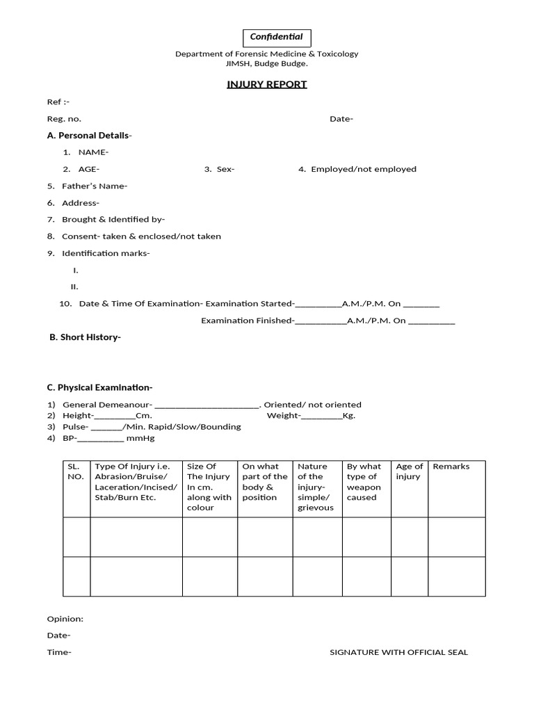 Forensic Injury Report Template | PDF