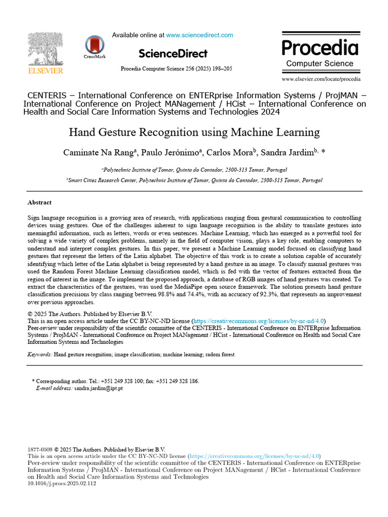 Hand Gesture Recognition with ML | PDF | Machine Learning | Computing