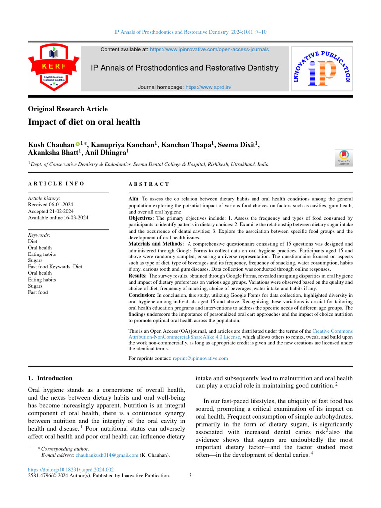 Impact of Diet On Oral Health | PDF | Oral Hygiene | Dentistry
