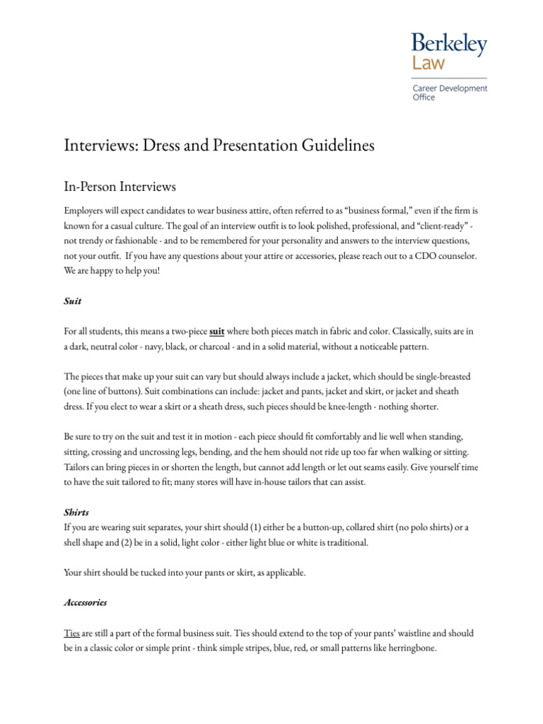 Interviews Dress and Presentation Guidelines | PDF | Clothing | Fashion