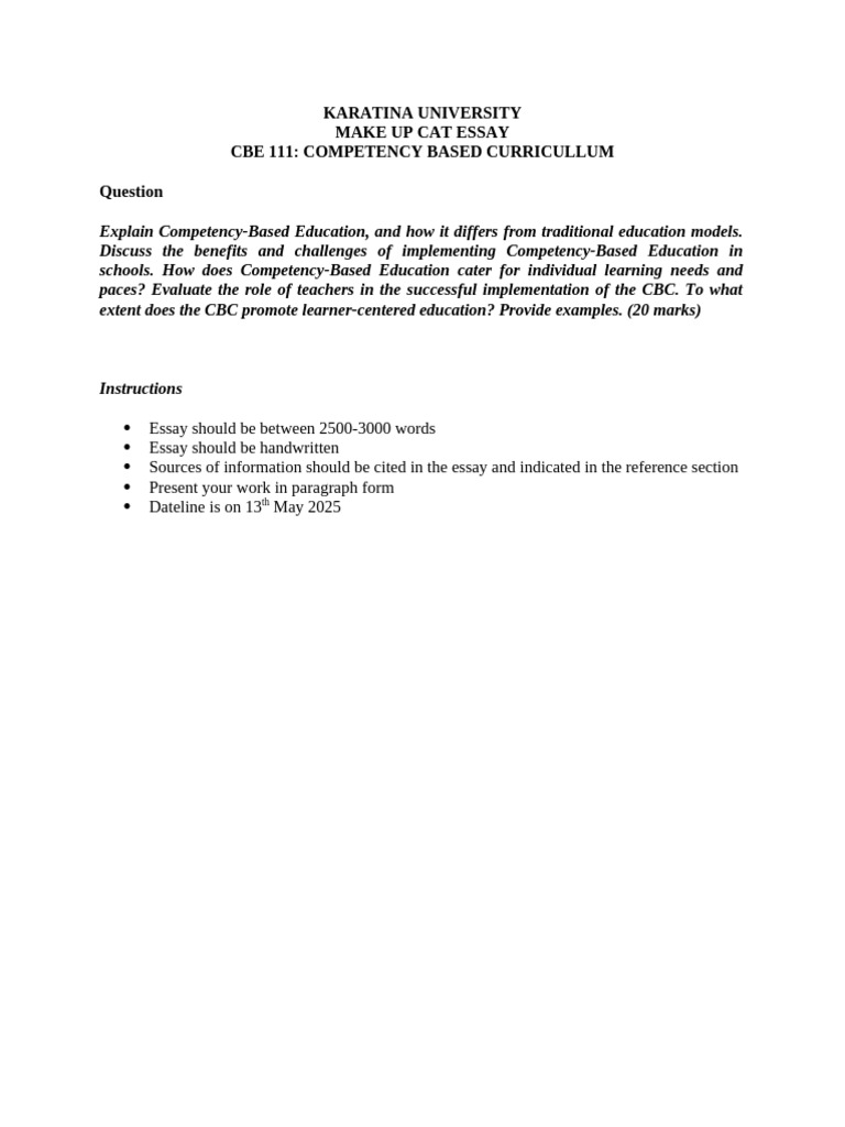 Cbe 111 Make Up Cat Essay | PDF