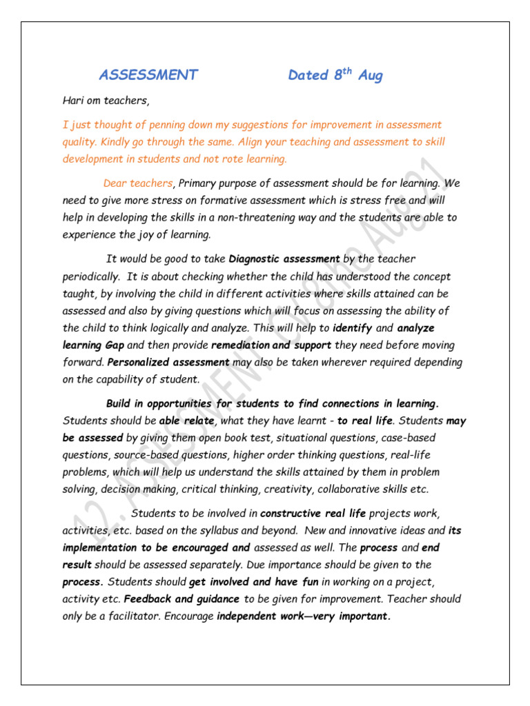 ASSESSMENT Doc For Teachers CV Dated 8th Aug | PDF | Educational ...