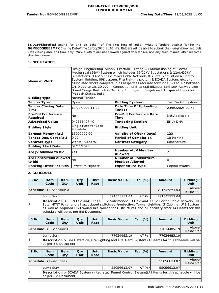 E-Tender for Electro-Mechanical Systems | PDF