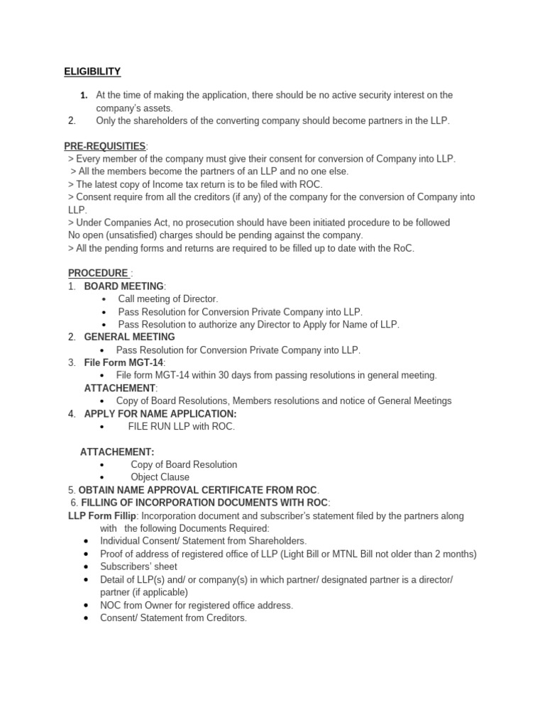 Checklist for Converting to LLP | PDF | Limited Liability Partnership ...