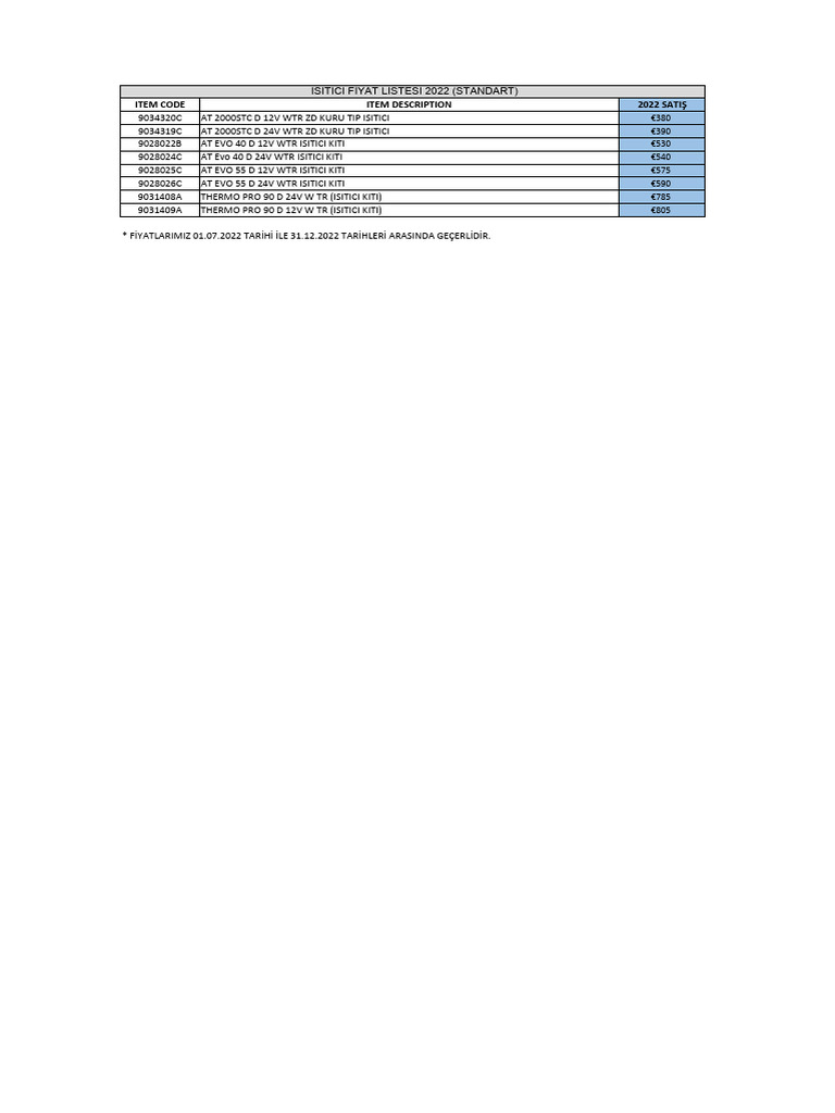 Webasto Heater Price List 2022 | PDF