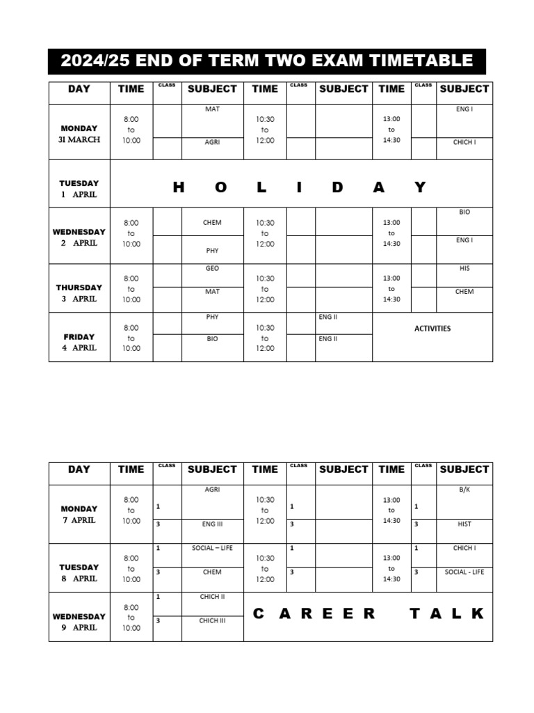 2025-26 Exam Timetable Overview | PDF