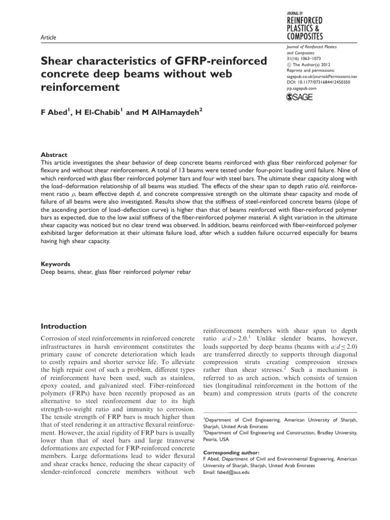 Shear Behavior of GFRP Concrete Beams | PDF | Reinforced Concrete ...