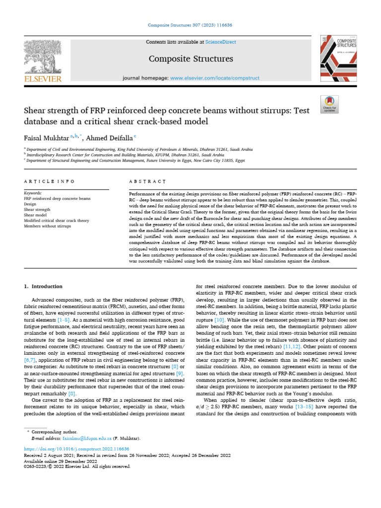 Shear Strength of FRP Reinforced Deep Concrete Beams Without Stirrups ...