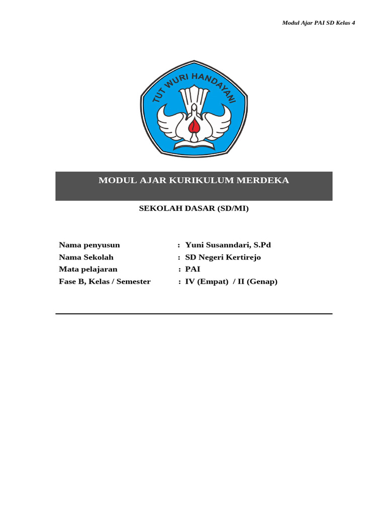Modul Ajar PAI Kelas 4 SD Kurikulum Merdeka | PDF