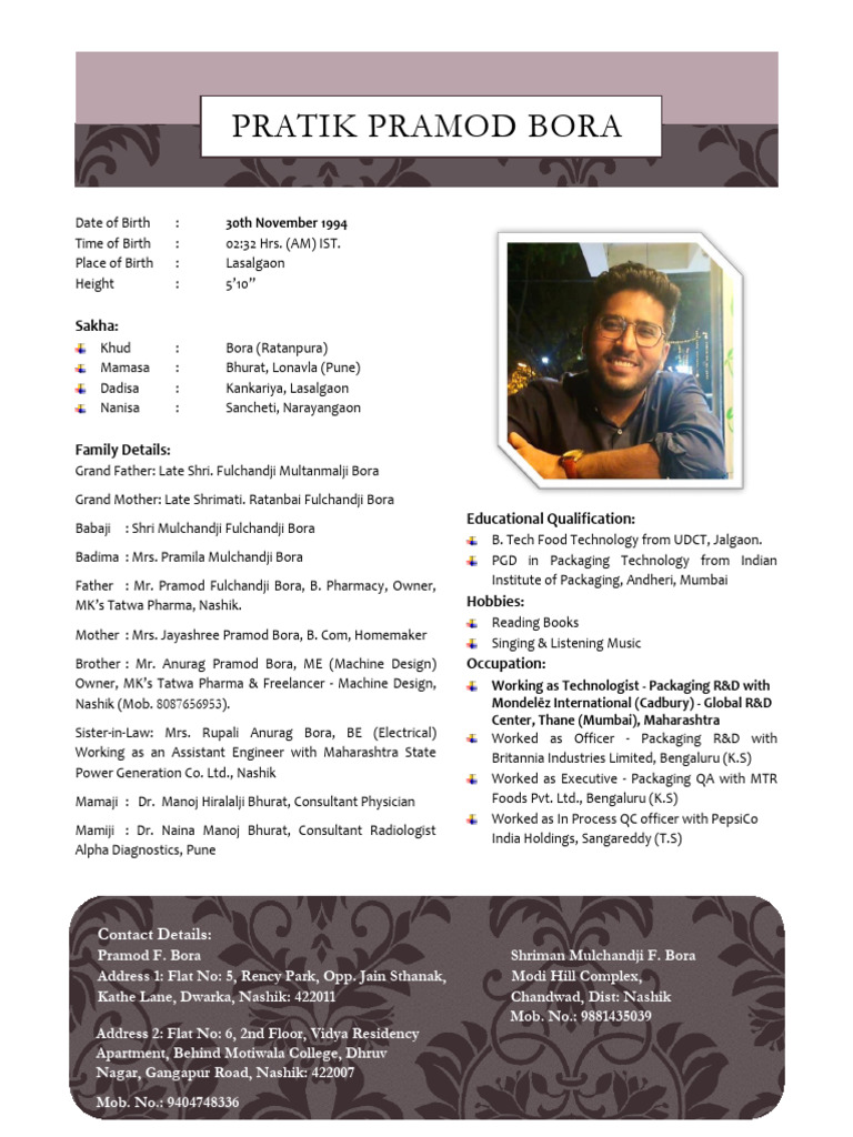 Pratik Pramod Bora's Family Profile | PDF