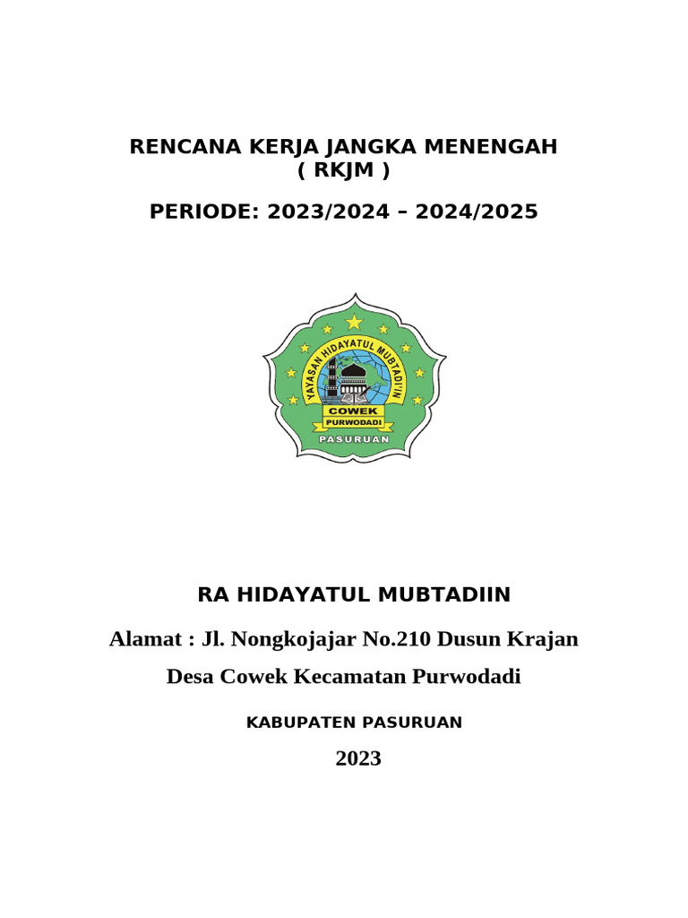 RKJM RA Hidayatul Mubtadiin 2023-2025 | PDF