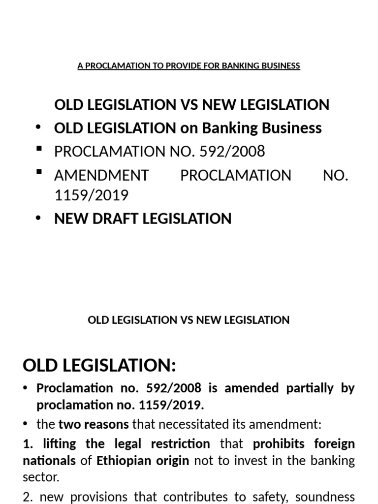 On Banking Business Draft Proclamation | PDF | Banks | Loans