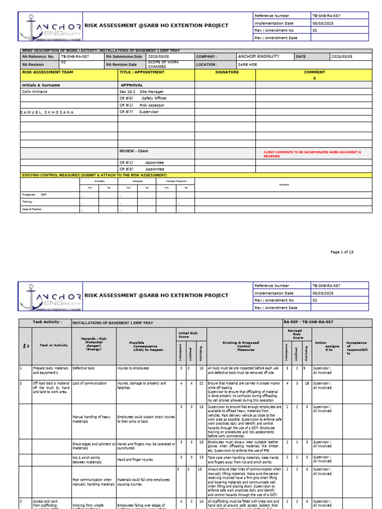 Working at Height Risk Assessment Guide | PDF | Risk | Risk Assessment