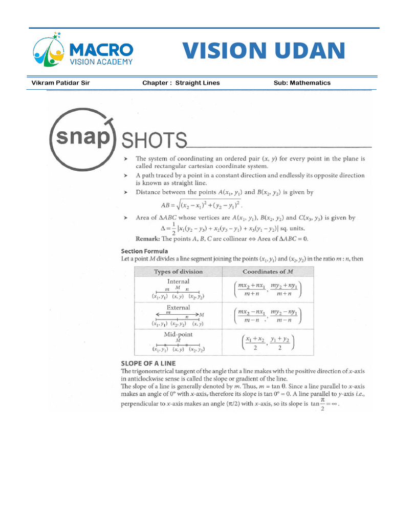 Mathematics: Straight Lines Guide | PDF