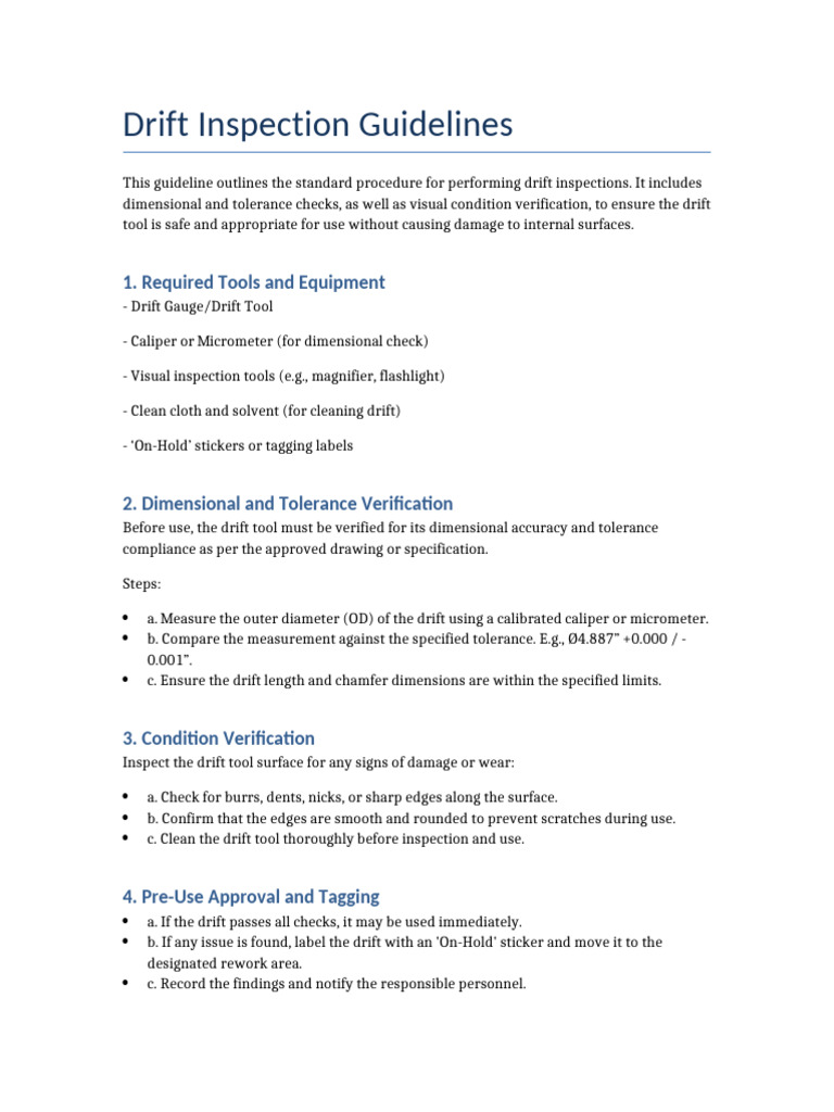 Drift Inspection Procedure Guidelines | PDF