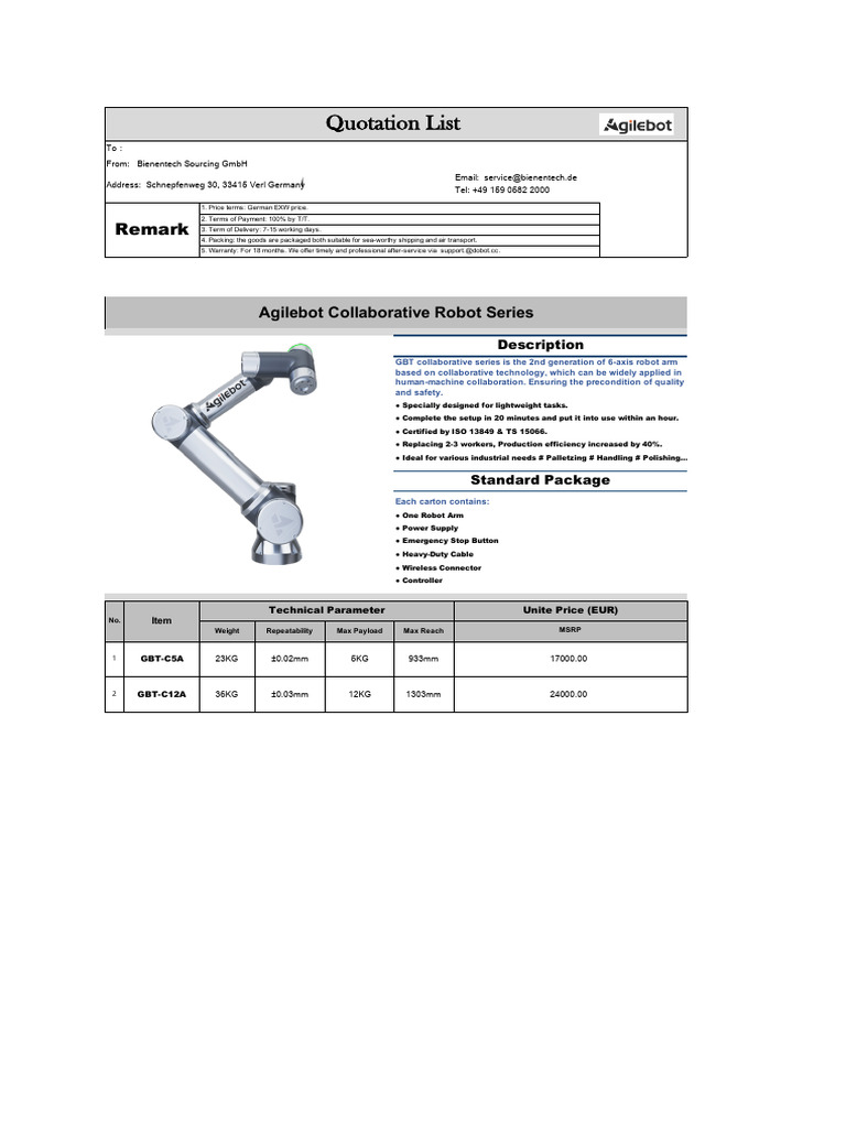 Agilebot Cobot Price List - 1 | PDF