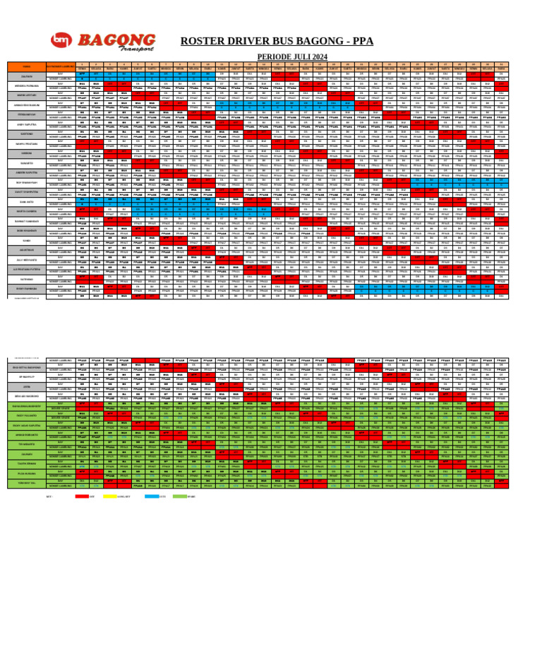 Roster Driver Bus Juli 2024 | PDF
