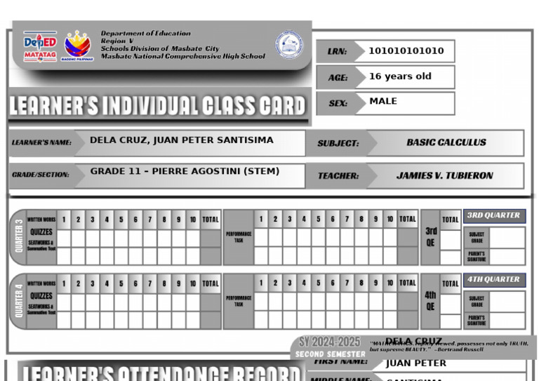 Bas Cal Class Card Template | PDF