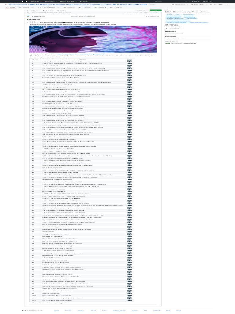 500 AI & ML Projects with Code | PDF | Machine Learning | Deep Learning