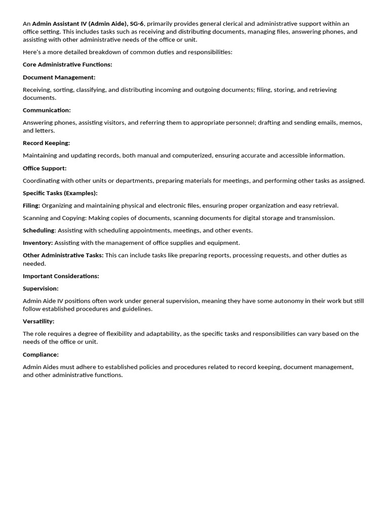 Admin Assist. IV (Admin Aid) - Sg-6 | PDF