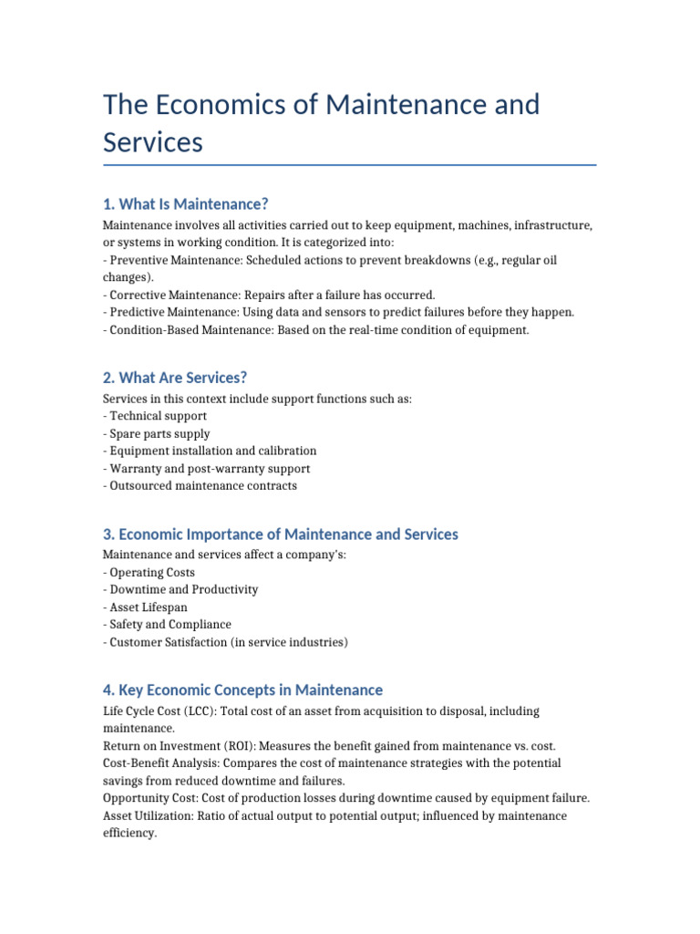 Economics of Maintenance and Services | PDF | Economies | Business