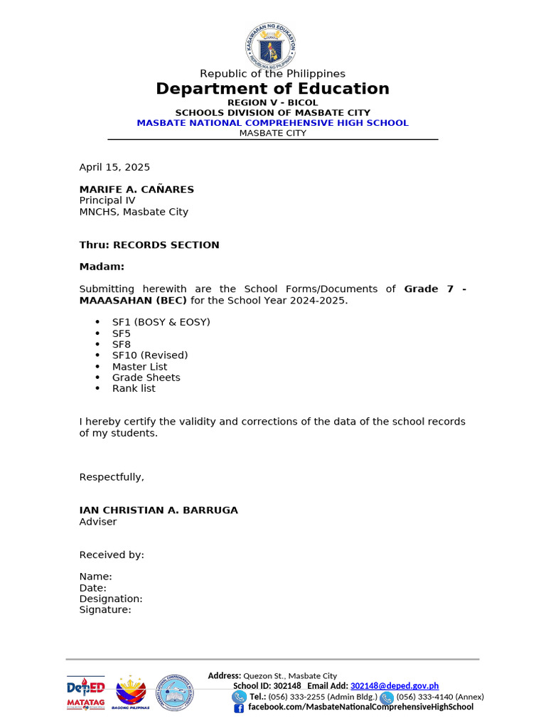 Grade 7 School Forms Submission 2024-2025 | PDF