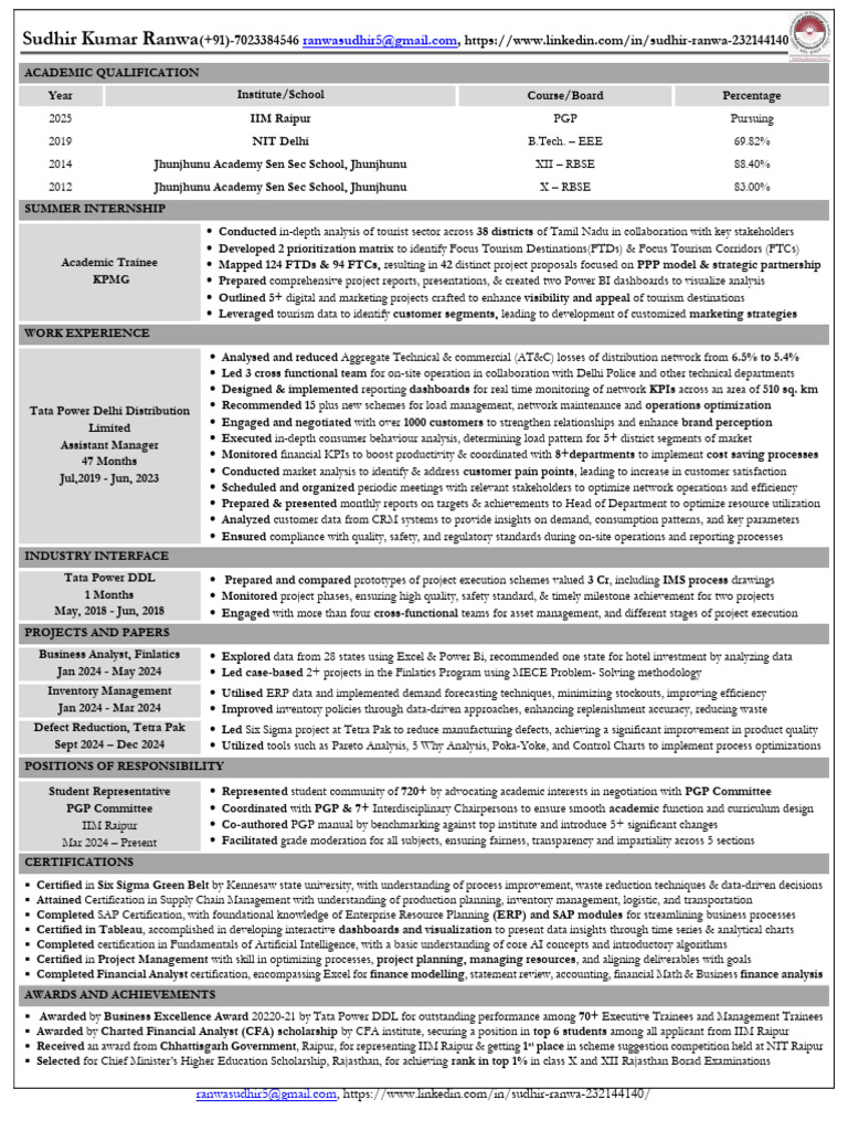 Sudhir Kumar Ranwa: Academic & Career Profile | PDF | Enterprise ...