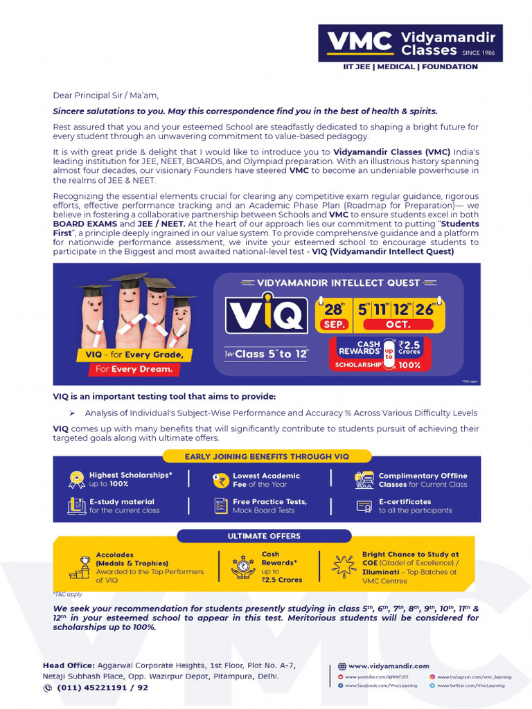 VIQ: National Test Invitation for Students | PDF