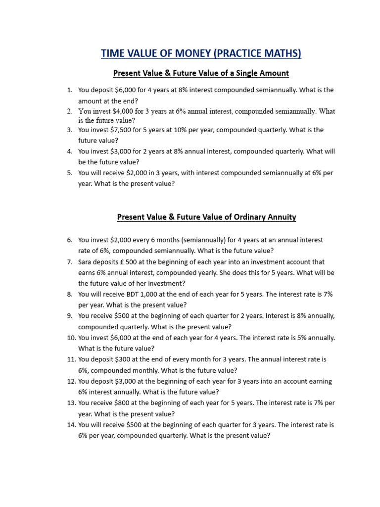 Practice Math (TVM) | PDF | Present Value | Interest