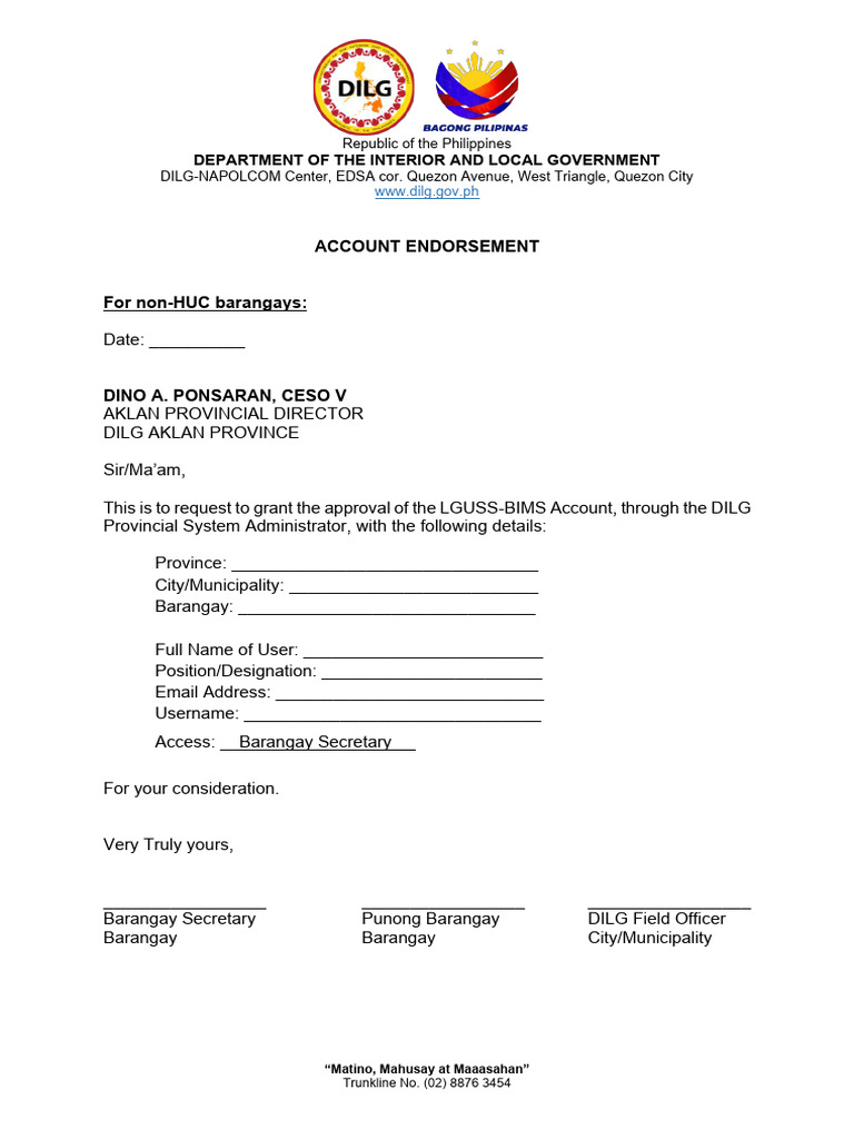 LGUSS-BIMS Account Endorsement Request | PDF