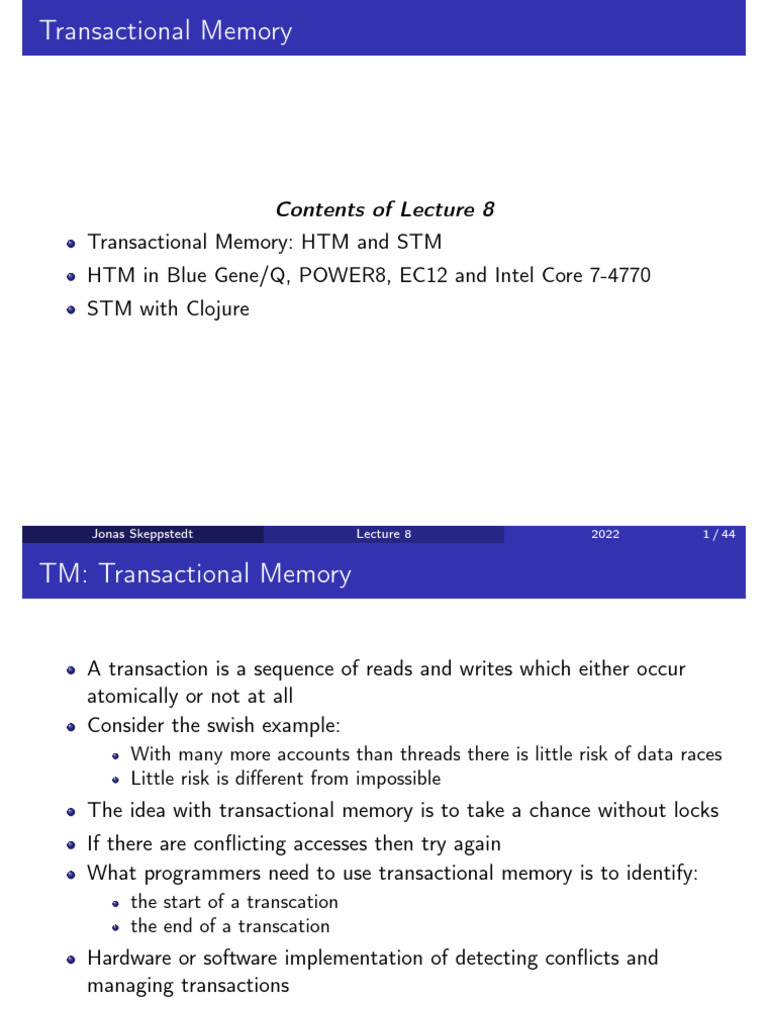 Transactional Memory: HTM and STM Overview | PDF | Cpu Cache | Central ...