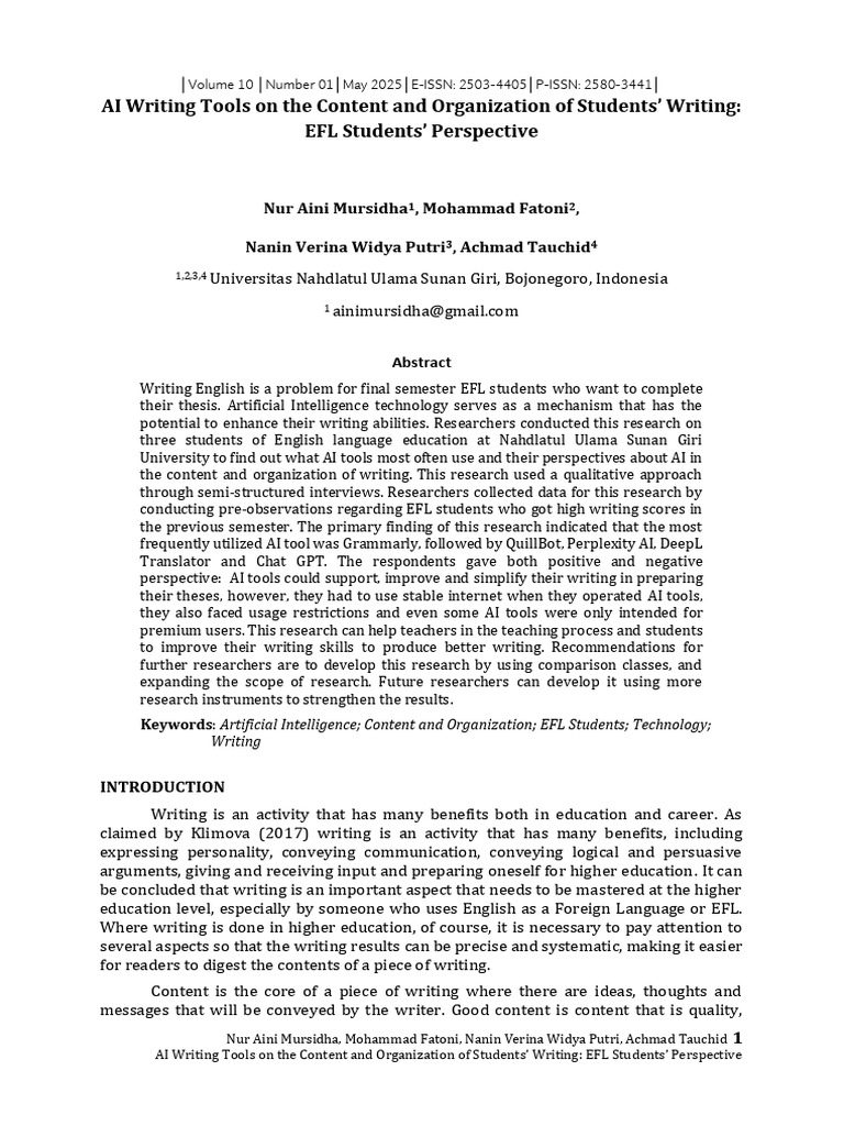 EFL Students' Views on AI Writing Tools | PDF | Artificial Intelligence ...