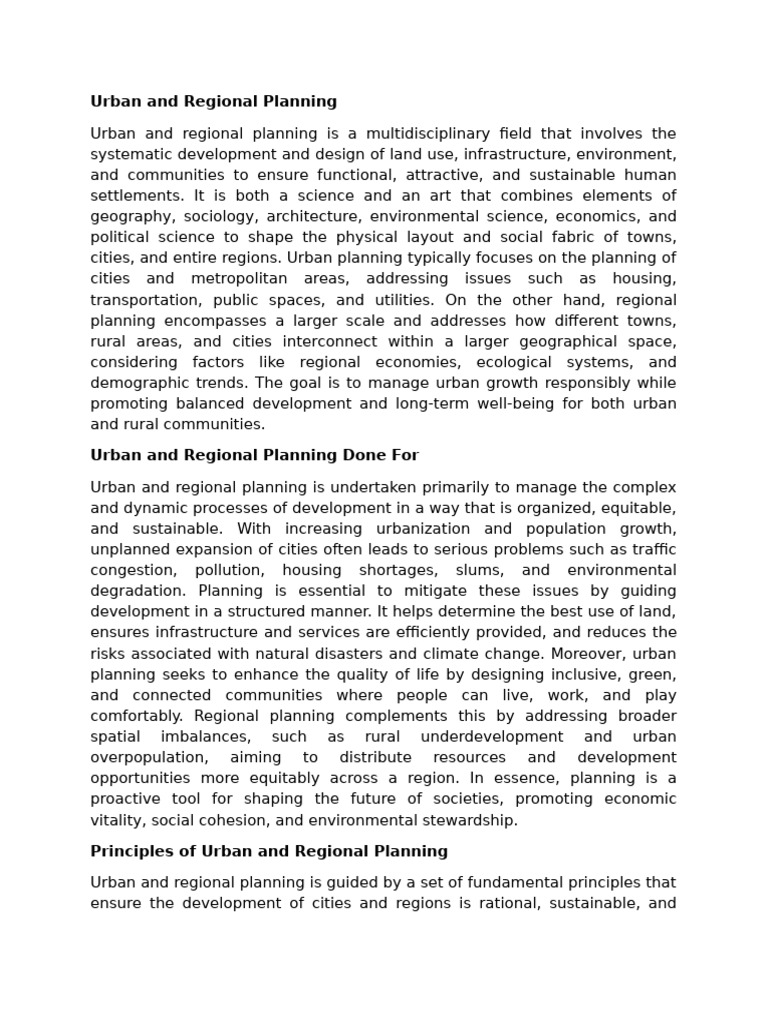 Urban and Regional Planning Essentials | PDF | Urban Planning ...