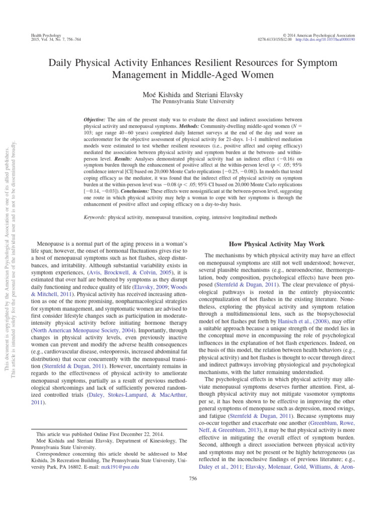 Physical Activity's Impact on Menopausal Symptoms | PDF | Menopause ...