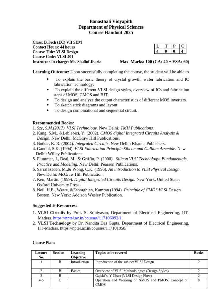 VLSI Design Course Overview 2025 | PDF | Cmos | Semiconductor Device ...